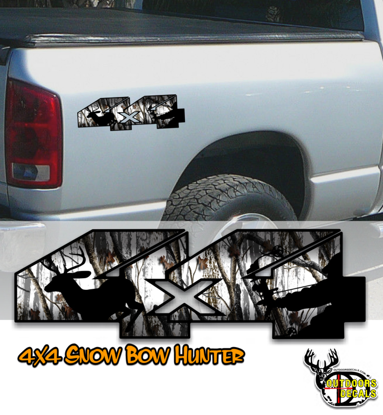 4x4 Snow camo bow hunter deer decal