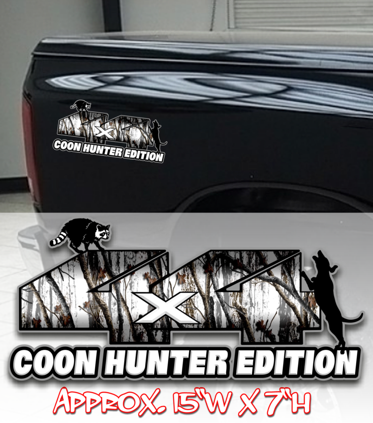 4X4 snow camo coon hunter edition vinyl decal