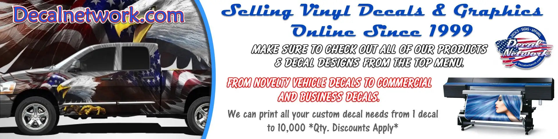 American flag and eagle-themed vinyl decal on a black pickup truck.