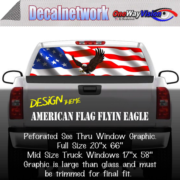 American Flag Flying Eagle Rear Window Perforated Decal - Patriotic Truck/SUV Window Graphic