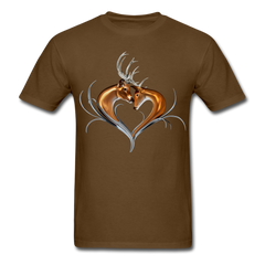 Buck and Doe Heart design tee shirt - brown
