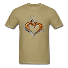 Buck and Doe Heart design tee shirt - khaki