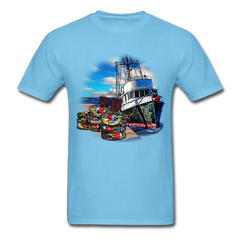 Crabbing Crab Boat tee shirt - aquatic blue