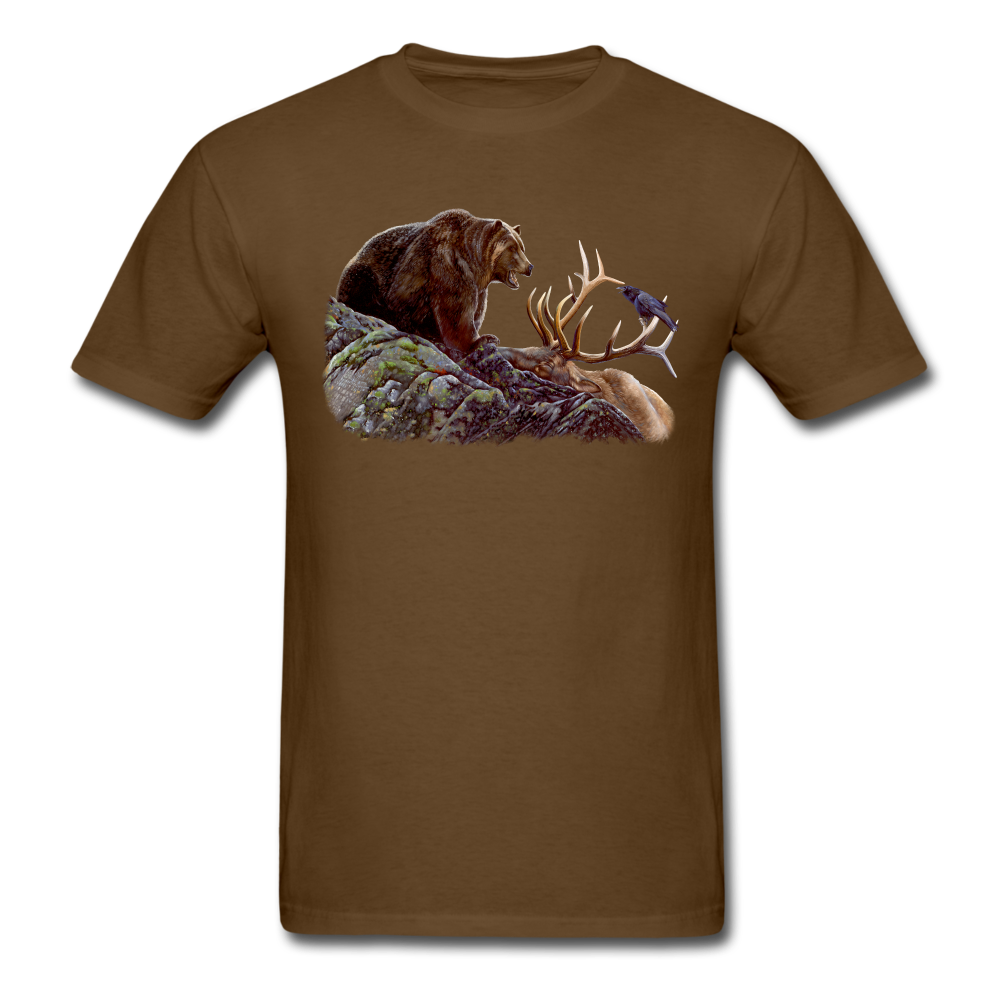 Grizzly Bear with Elk Wildlife tee shirt - brown