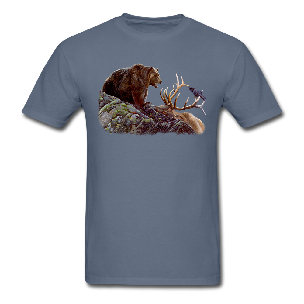 Grizzly Bear with Elk Wildlife tee shirt - denim