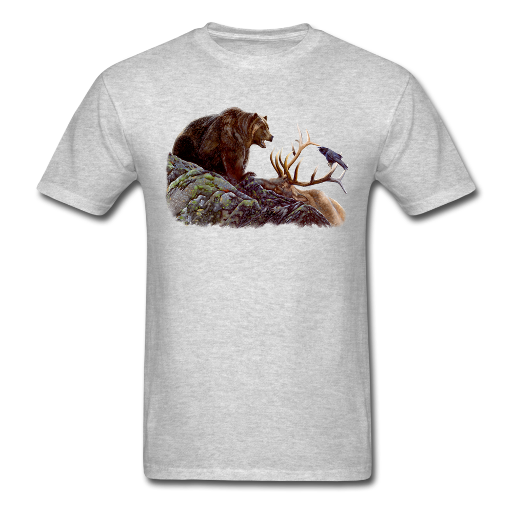Grizzly Bear with Elk Wildlife tee shirt - heather gray
