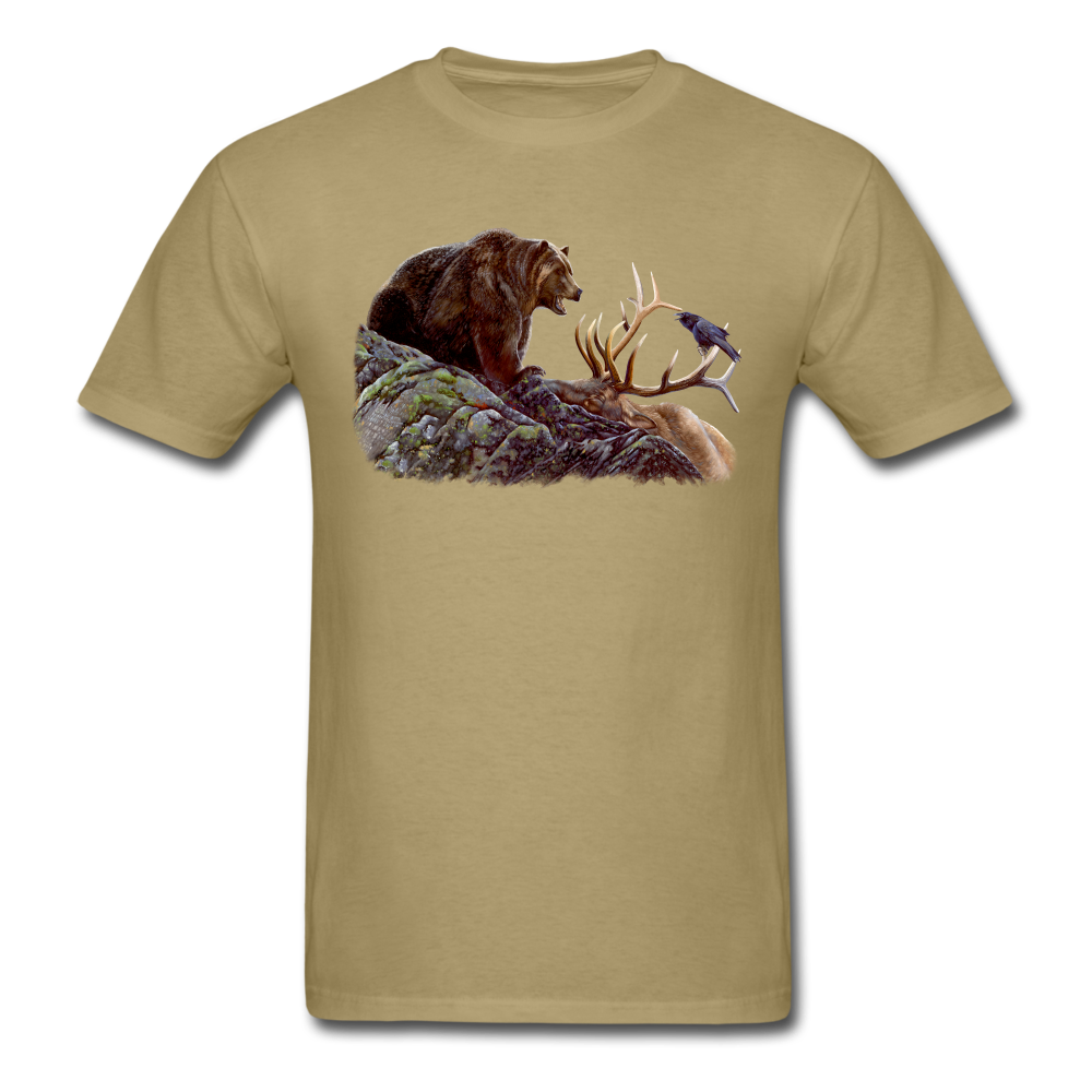 Grizzly Bear with Elk Wildlife tee shirt - khaki