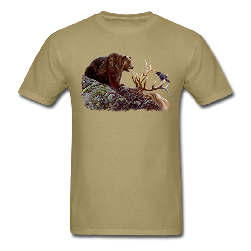 Grizzly Bear with Elk Wildlife tee shirt - khaki