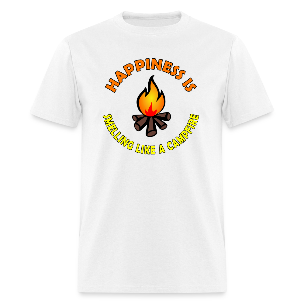 Happiness is smelling like a campfire t-shirt - white