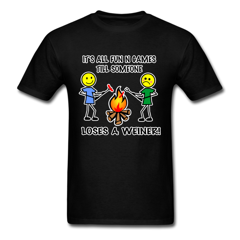 It's all fun and games till someone loses a weiner funny camping campfire tee shirt - black
