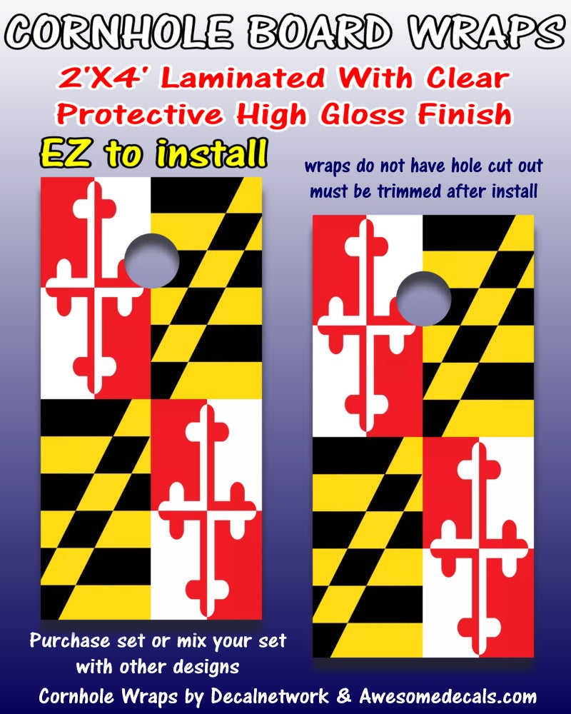 Maryland State Flag cornhole board wraps