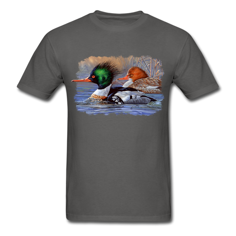 Merganser Ducks waterfowl wildlife tee shirt - charcoal
