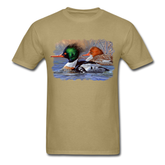 Merganser Ducks waterfowl wildlife tee shirt - khaki