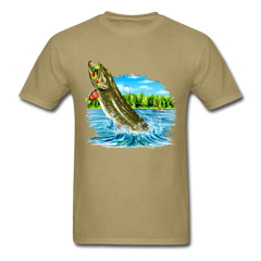Muskie Fishing Lake tee shirt - khaki