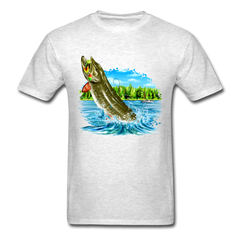 Muskie Fishing Lake tee shirt - light heather gray