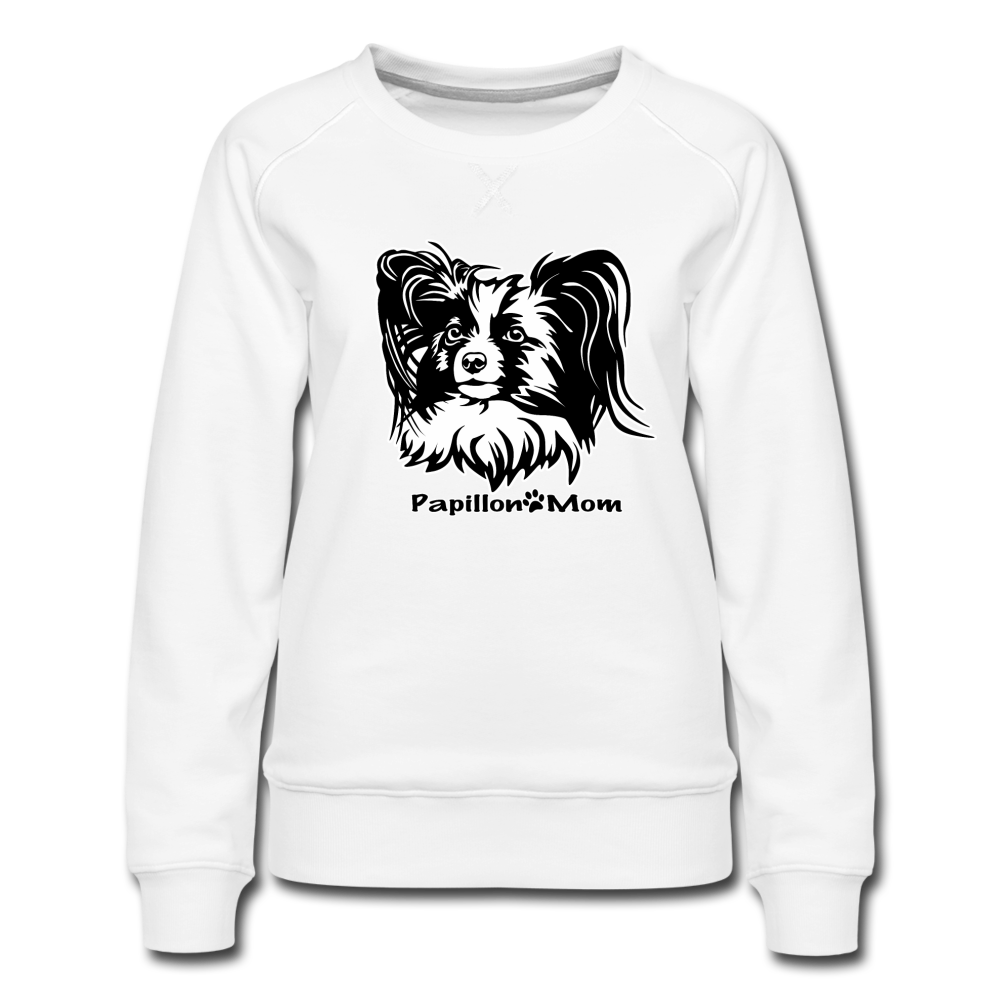 Papillon Mom Dog Lady Women's Premium Slim Fit Sweatshirt - white