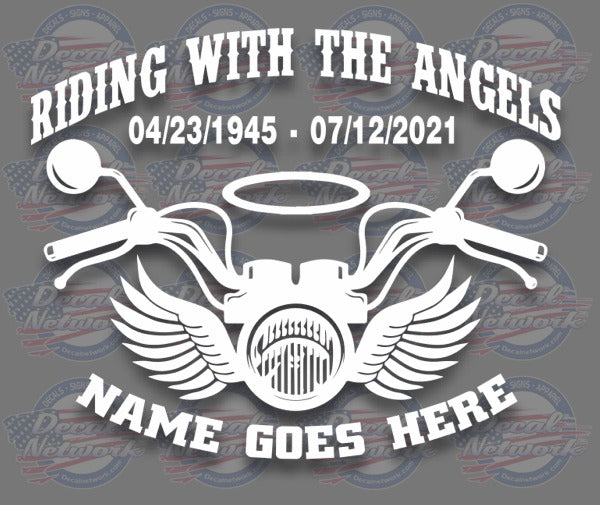 Riding With The Angels Motorcycle theme personalized decal