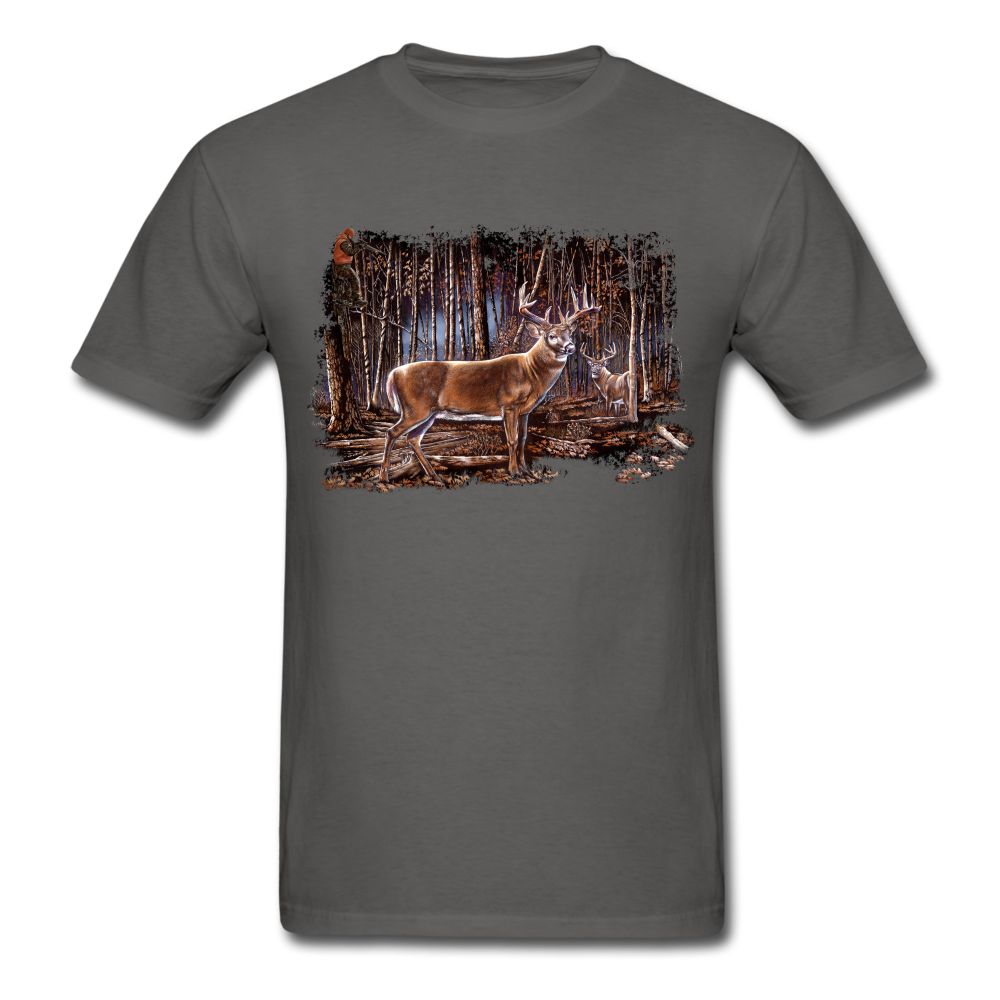 Whitetail Bucks in the Woods - charcoal