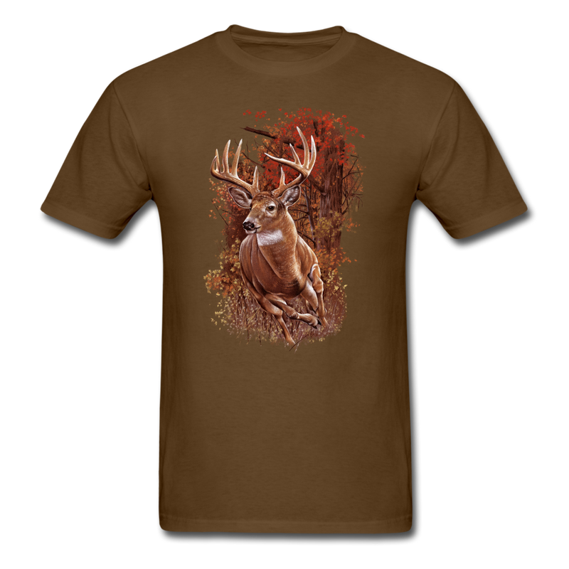 Whitetail Running Buck Wildlife tee shirt - brown