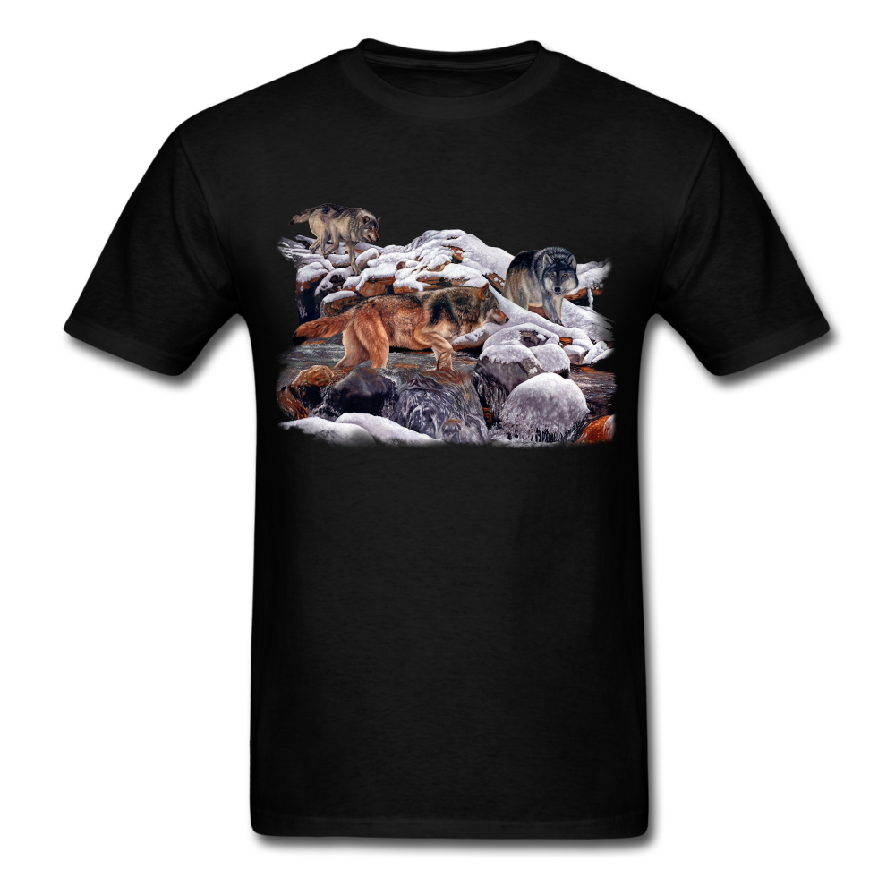 Wolves at the creek wildlife tee shirt - black