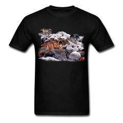 Wolves at the creek wildlife tee shirt - black