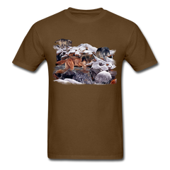 Wolves at the creek wildlife tee shirt - brown