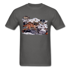 Wolves at the creek wildlife tee shirt - charcoal