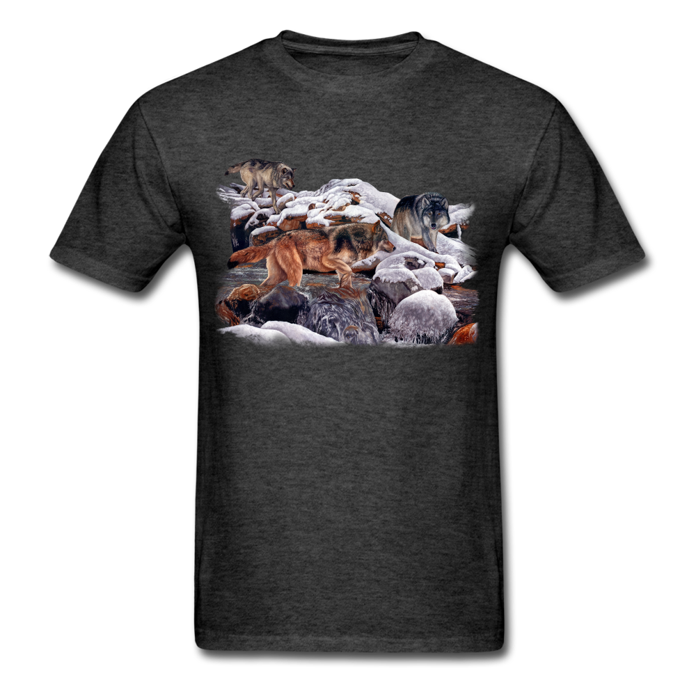 Wolves at the creek wildlife tee shirt - heather black