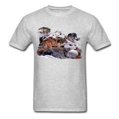 Wolves at the creek wildlife tee shirt - heather gray