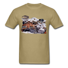 Wolves at the creek wildlife tee shirt - khaki