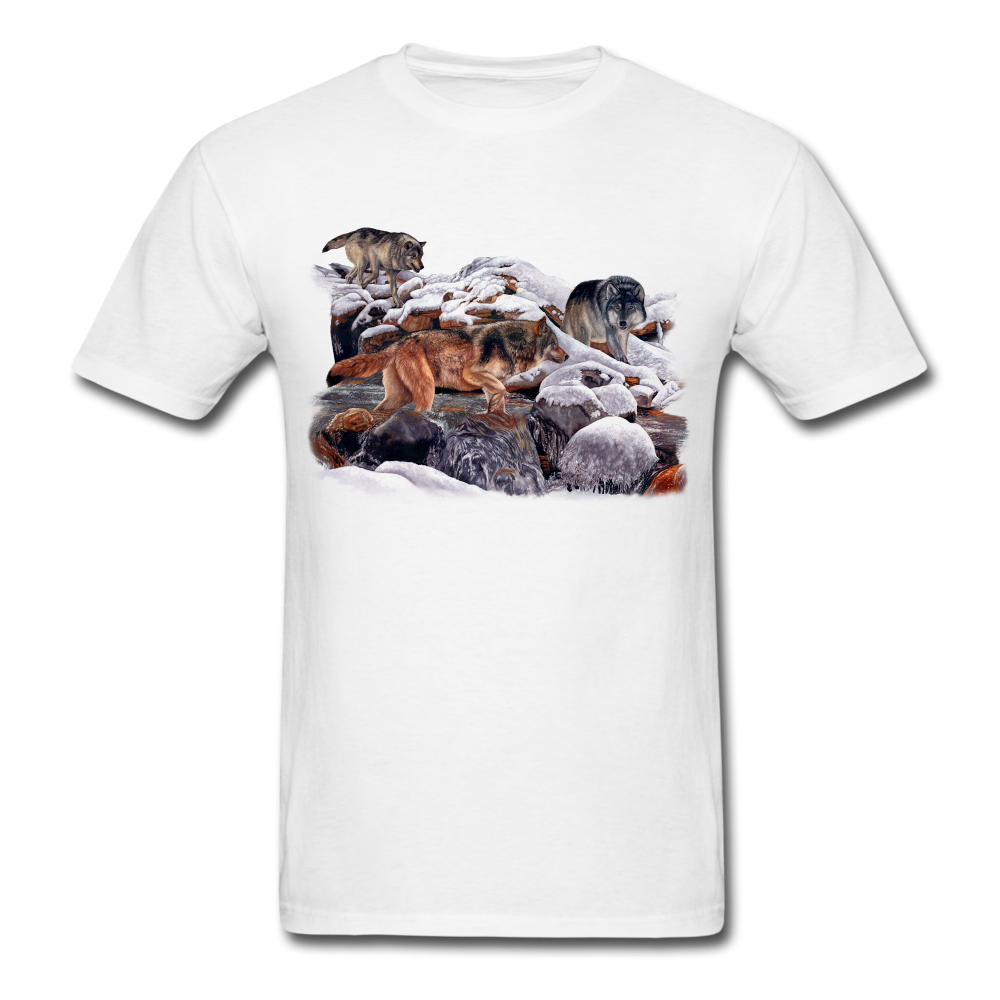 Wolves at the creek wildlife tee shirt - white