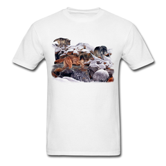 Wolves at the creek wildlife tee shirt - white