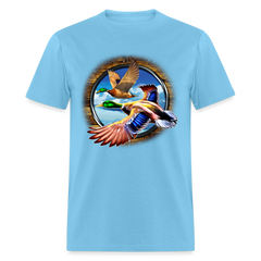 Mallard Ducks in Flight tee shirt - aquatic blue