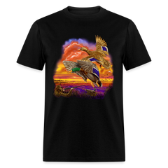 Mallards Flying sunset tee shirt - black