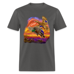 Mallards Flying sunset tee shirt - charcoal