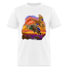 Mallards Flying sunset tee shirt - white