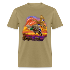 Mallards Flying sunset tee shirt - khaki