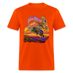 Mallards Flying sunset tee shirt - orange