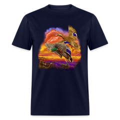 Mallards Flying sunset tee shirt - navy