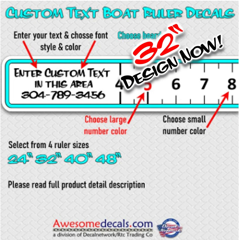 32’’ Boat Ruler fish measuring tape vinyl decal custom text