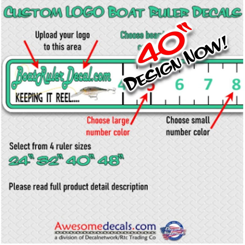 40’’ Boat Ruler fish measuring tape vinyl decal custom LOGO