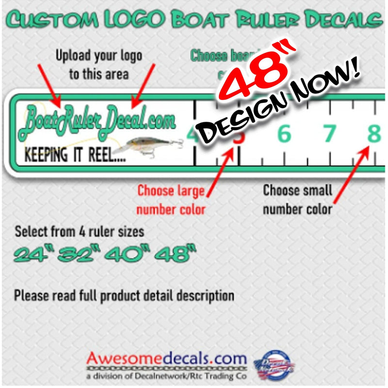 48’’ Boat Ruler fish measuring tape vinyl decal custom LOGO