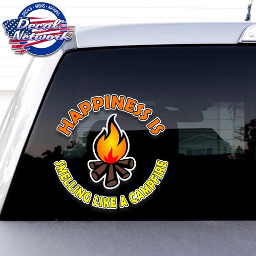Happiness is smelling like a campire vinyl decal window sticker