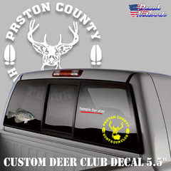 Hunting Club Vinyl Decal Personalized Deer Head and Tracks Design 5.5"