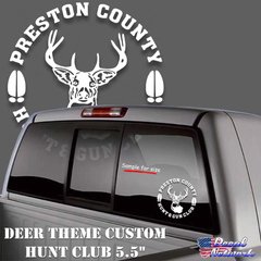 Hunting Club Vinyl Decal Personalized Deer Head and Tracks Design 5.5"