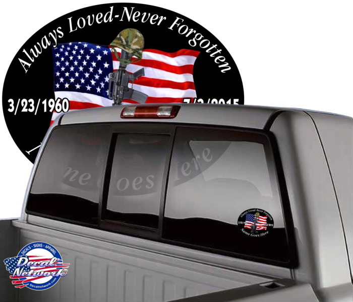 Always Loved-Never Forgotten Memorial oval vinyl decal USA Flag