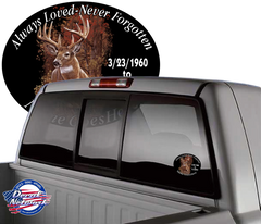 Always Loved-Never Forgotten Memorial oval vinyl decal whitetail deer Qty. Discounts - RTC Trading Company