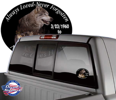 Always Loved-Never Forgotten Memorial oval vinyl decal wolves Qty. Discounts - RTC Trading Company