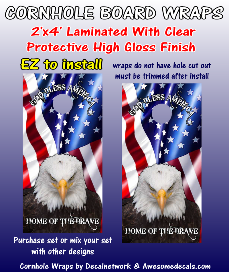 American Flag Eagle God Bless America Home of the Brave cornhole board wraps - [Awesome_Decals]
