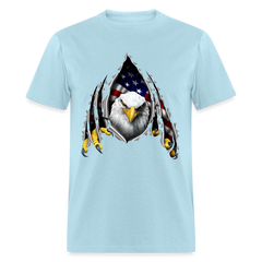American Flag Eagle Ripping Out tee shirt - powder blue